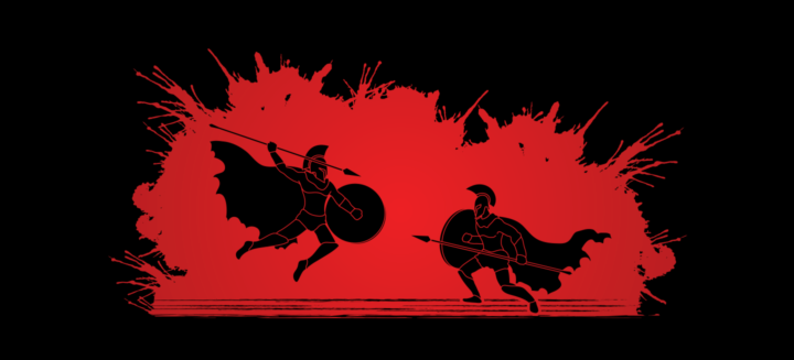 Spartan warriors fighting with a spear