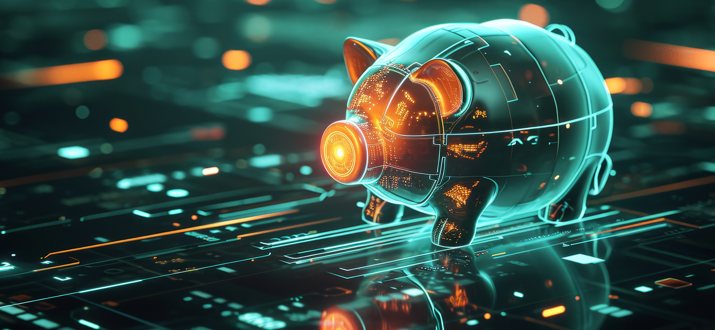 Digital illustration of a futuristic piggy bank