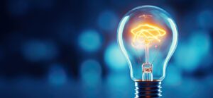 Lightbulb on blue background